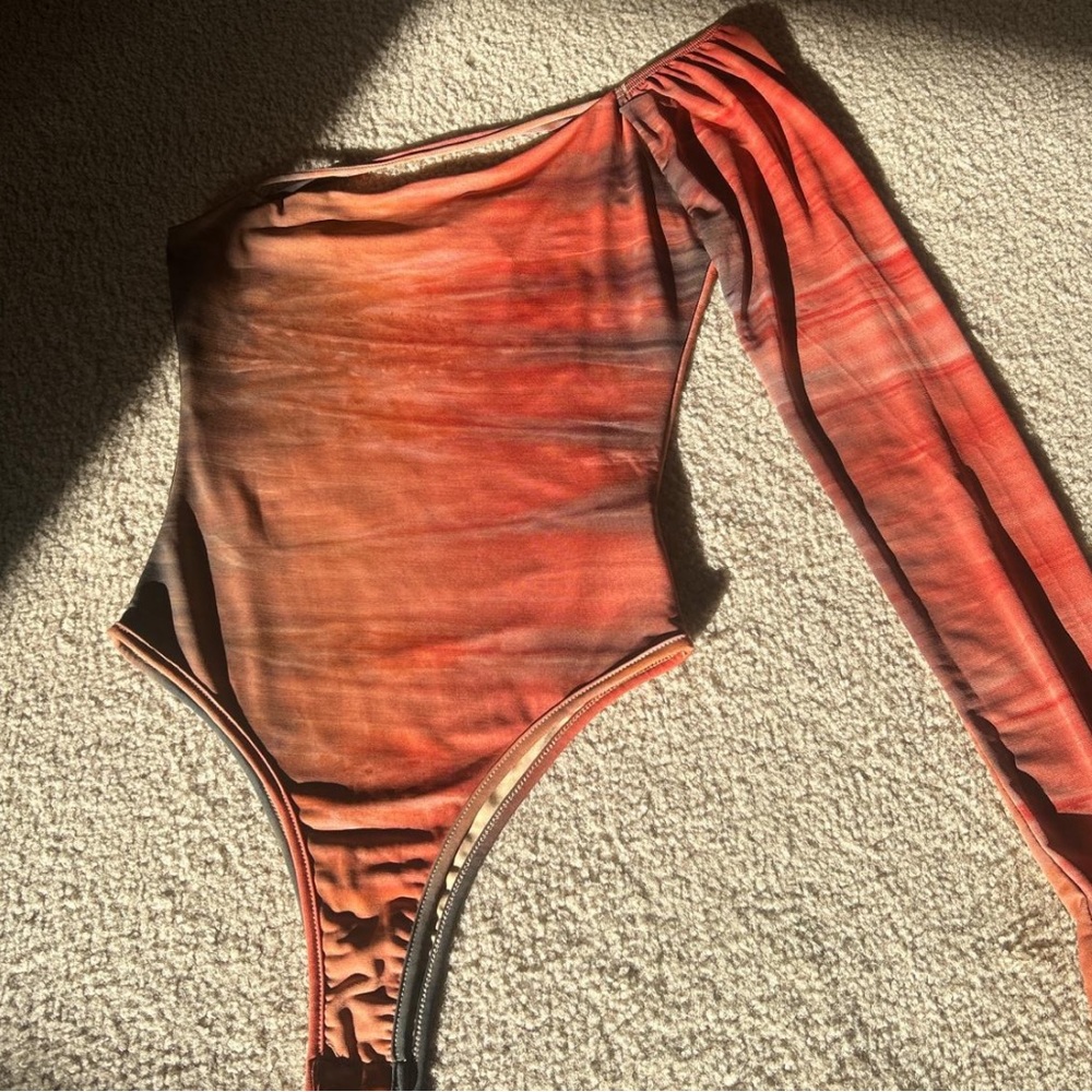 Red and orange one shoulder Fashion Nova bodysuit